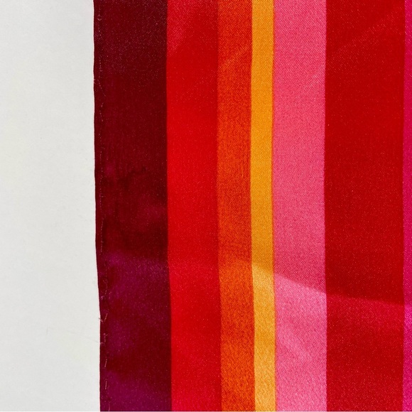 Vintage 1990s Burgundy Pink Orange Red Striped Silk Scarf Square 21x21” - Picture 6 of 9